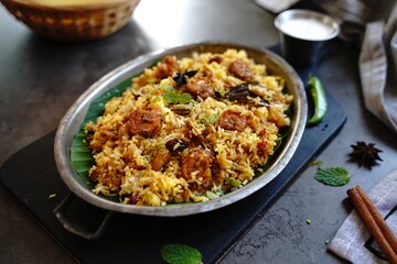 Shrimp Biryani | Malabar Chemmeen biryani served with yogurt raita