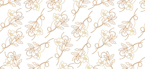 Vector seamless pattern with gold leaves. Wallpaper, wedding invitation, card, banner, print design templates background.