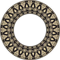 Vector round gold and black Egyptian ornament. Endless circle border, ancient Egypt frame..