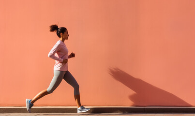 A beautiful young woman in sportswear jogging on the street