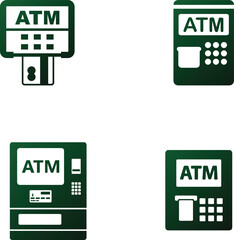 Streamline your banking graphics with this comprehensive set of four ATM machine icons, carefully crafted to convey the key aspects of financial transactions.