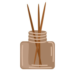 Aroma diffuser with bamboo sticks. Home decor. Hand draw vector illustration. 
