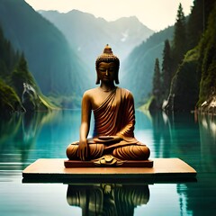 Buddha statue in  meditating mode - obrazy, fototapety, plakaty