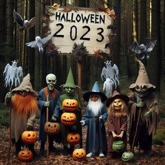 Halloween in the woods, horror forest, hunting