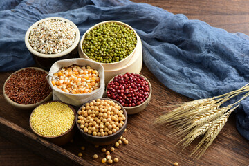 A scene of bumper crops on a retro wooden background