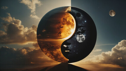 Yin and Yang, Sun and moon - obrazy, fototapety, plakaty