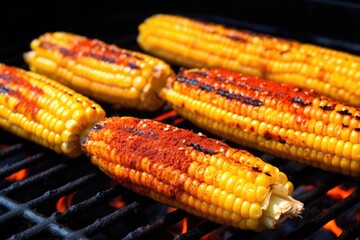 close-up shot of kernels on a grilled corn