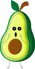 Vector design of cartoon avocado with a suprised facial expression