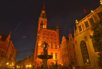 Night view of Długi Targ Street in Gdańsk - obrazy, fototapety, plakaty