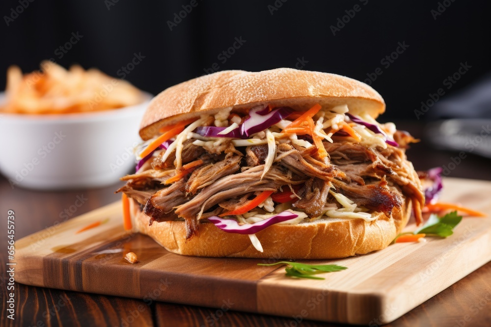 Canvas Prints carolina pulled pork on dark rye bread with slaw