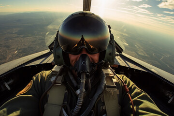 Close-up view of a pilot on a jet fighter
