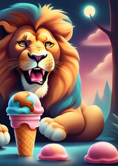 Lion and ice creams