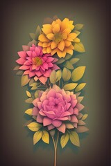 Beautiful Fantasy Flowers With Pleasant Background. Greeting Card Design. Gift Card Design. Journal Cover Design. Flower Element Design. 3d illustration. Generative AI	
