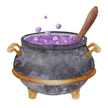 Caudron illustrated in watercolor isolated in white background.
Pink Halloween elements illustrated in watercolor isolated in white background.
