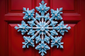 icy blue frontal snowflake wreath on red door