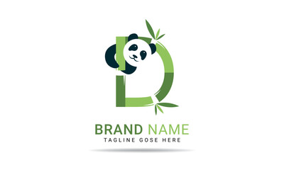 Initial D alphabet with bamboo panda. eco-friendly logo concept. Letter D alphabet symbol for business and company identity	
