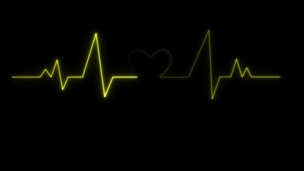 Neon Digital Heartbeat Plus Black BG, Heart Beat Line Cardiogram Medical Background, EKG ECG Heartbeat, Glowing Neon Heart Rate.