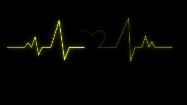 Neon Digital Heartbeat Plus Black BG, Heart Beat Line Cardiogram Medical Background, EKG ECG Heartbeat, Glowing Neon Heart Rate.