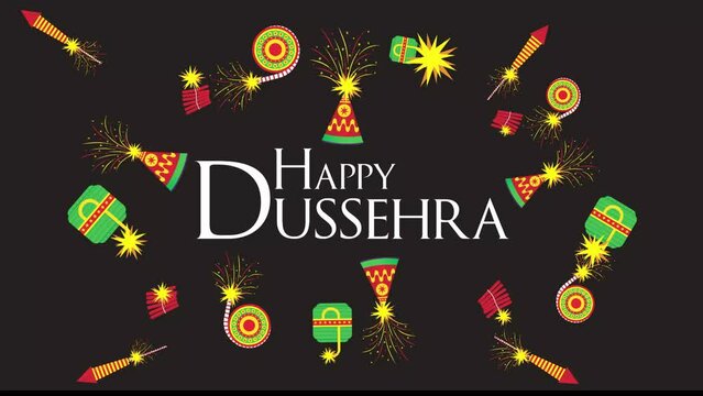 Animation for Illustration of crackers with a Happy Dussehra Text