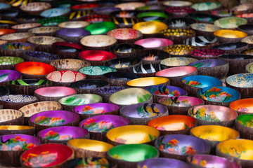 Fototapeta na wymiar Colorful embroidered traditional vietnamese bowls - SAPA, Vietnam