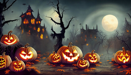 Halloween background with pumpkins