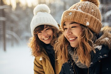 two women in winter