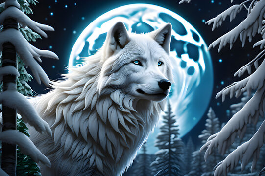 Premium AI Image  anime wolf in a field of flowers with a full moon in the  background generative ai