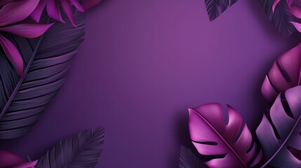 Collection of tropical leaves in violet with copy space, Generative AI