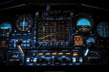 A close-up view of the dashboard of a plane. Perfect for aviation enthusiasts or travel-themed designs.