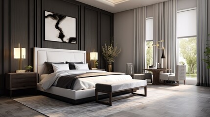 bedroom with a contemporary twist, featuring geometric patterns and clean design