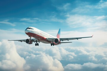 Obraz premium A picture of a large jetliner flying through a cloudy sky. Perfect for travel, aviation, and transportation-related projects.