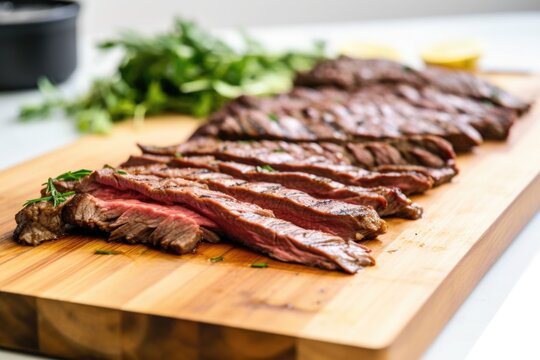 hand grilled skirt steak into thin slices