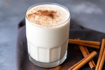 a vanilla milkshake with a sprinkle of cinnamon on top