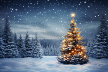 Christmas and winter holiday marketing background, with winter and christmas tree themes, christmas...