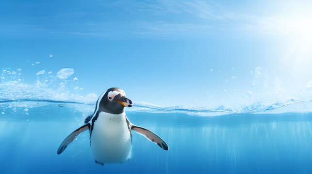 Chilling with the Penguins A Blue Penguin Enjoys the Refreshing Waters background generative with ai
