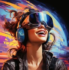 Future digital technology metaverse of game and entertainment, teenager having fun playing with VR virtual reality glasses, sports game