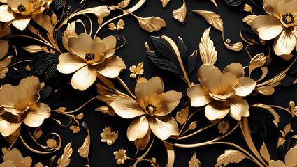 Gold and Black floral seamless pattern generative ai