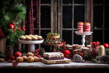 dessert table adorned with boxing day themed treats