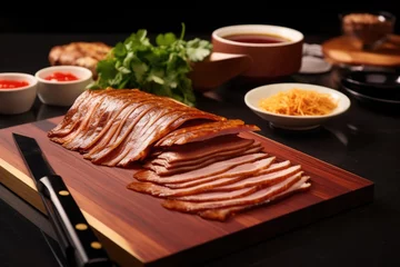 Washable wall murals Beijing peking duck sliced with a sharp knife