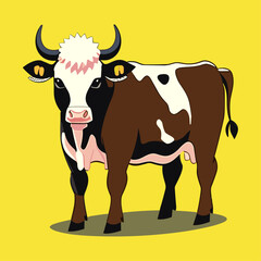 Young cute cow. Vector graphics. Illustration for children. Nice animal.