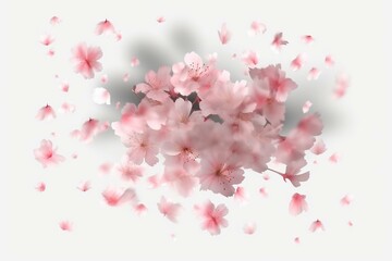 Sakura petals gently falling on transparent background. Illustration of cherry blossoms with blank space in the center. Generative AI