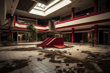 Abandoned mall void of people. Generative AI - obrazy, fototapety, plakaty