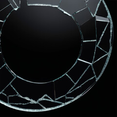 Shattered broken glass on a black background.