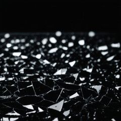 Shattered broken glass on a black background.