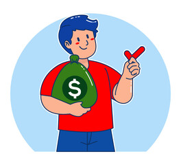 Cartoon man carrying sack of money