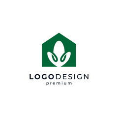 simple and modern home and leaves for eco home, botanical or agriculture logo design