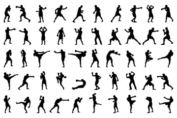 Set of vector illustrations of men's boxing silhouettes