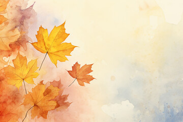 Naklejka na ściany i meble Autumn leaves background watercolor painting. Generative AI image