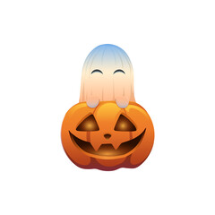 Cute Halloween set with ghost and pumpkin.