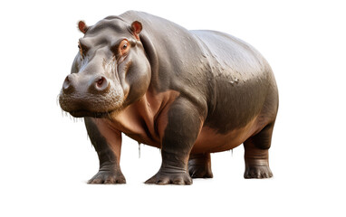 Naklejka premium Brown Hippopotamus in the Water on White Transparent Background.